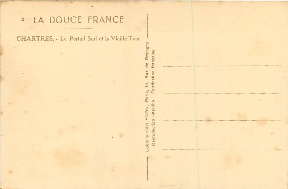 Chartres — Der Südportal und die Alte Turm — Editions La Douce France - Rückseite