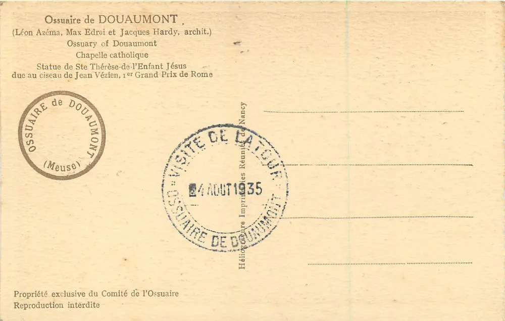 Estátua de Santa Têrceira do Menino Jesus — Ossuário de Douaumont — Editor Héliografia de Douaumont - Verso