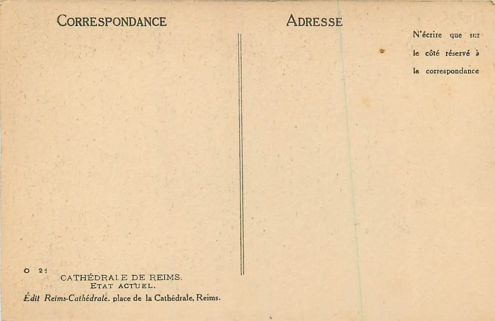 Catedral de Reims — Estado atual — Edição Reims-Catedral, Reims, n° O 21 - Verso