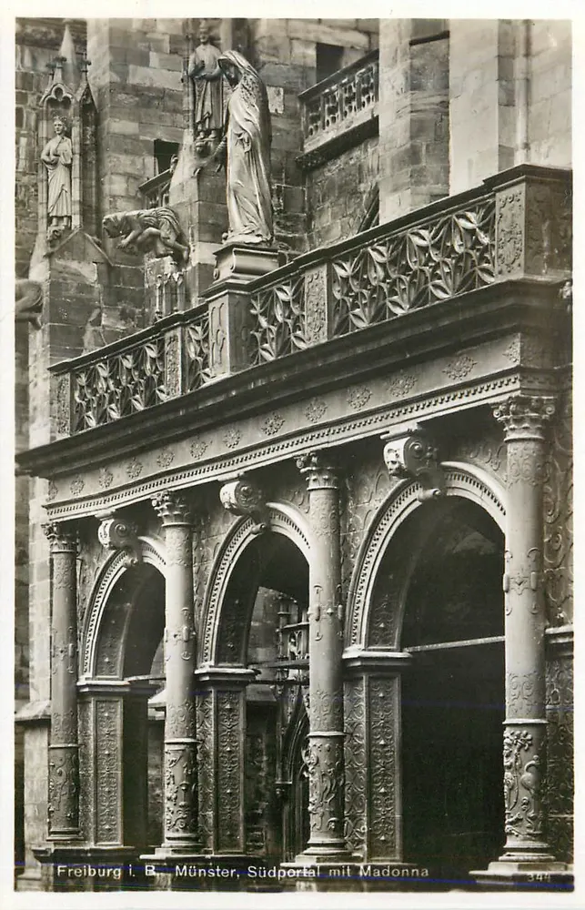Freiburg i. B. — Münster, Südportal mit Madonnna — Verlag Emil Hartmann, Mannheim, n° 344 - Recto