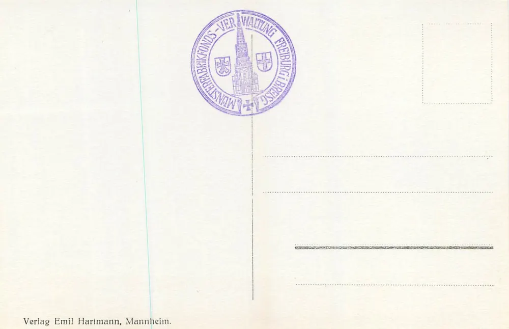 Freiburg i. B. — Münster, Südportal mit Madonnna — Verlag Emil Hartmann, Mannheim, n° 344 - Verso