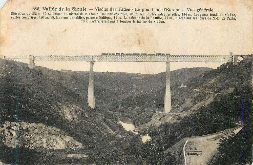 Vallée de la Sioule — Viaduc des Fades — Le plus haut d'Europe — Vue générale — B. L. Montluçon - Recto