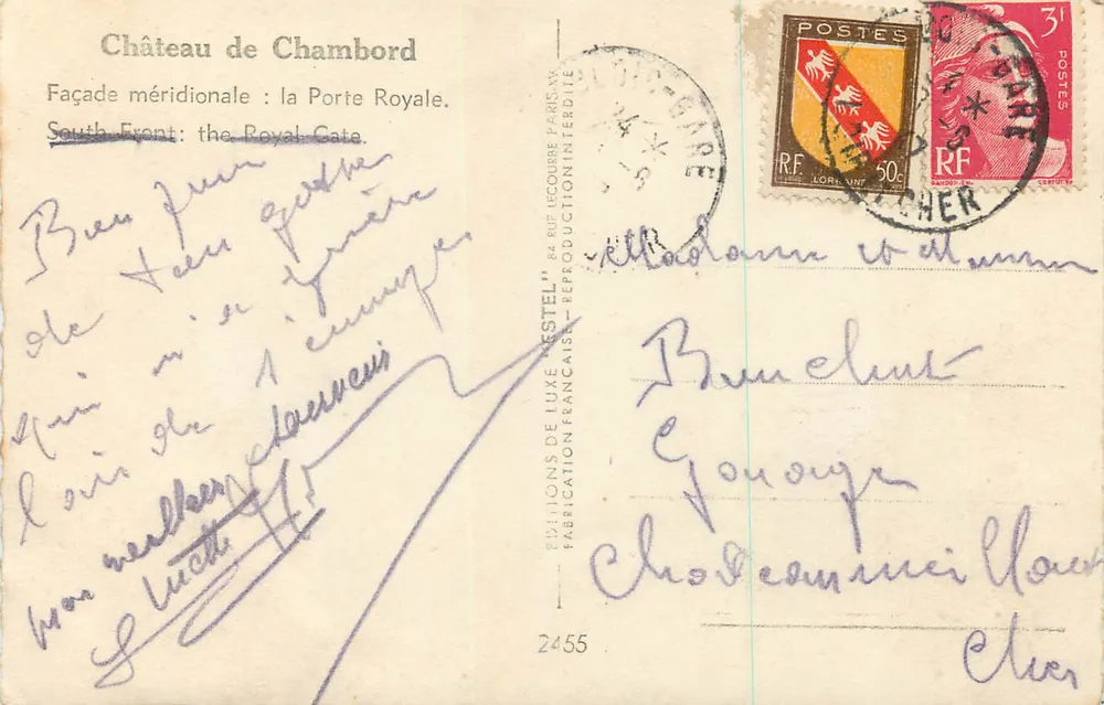 Château de Chambord — Façade méridionale : la Porte Royale — Estol - Verso