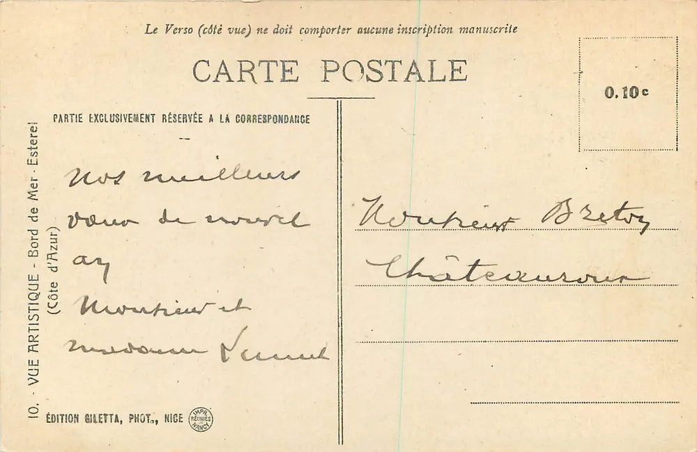 Strand — Côte d'Azur — Künstlerische Ansicht — Édition Gilelta, Phot., Nice, n°10 - Rückseite