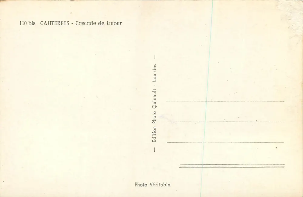 Cauterets - Cascata de Lutour — Edição Quinault - Lourdes - Verso