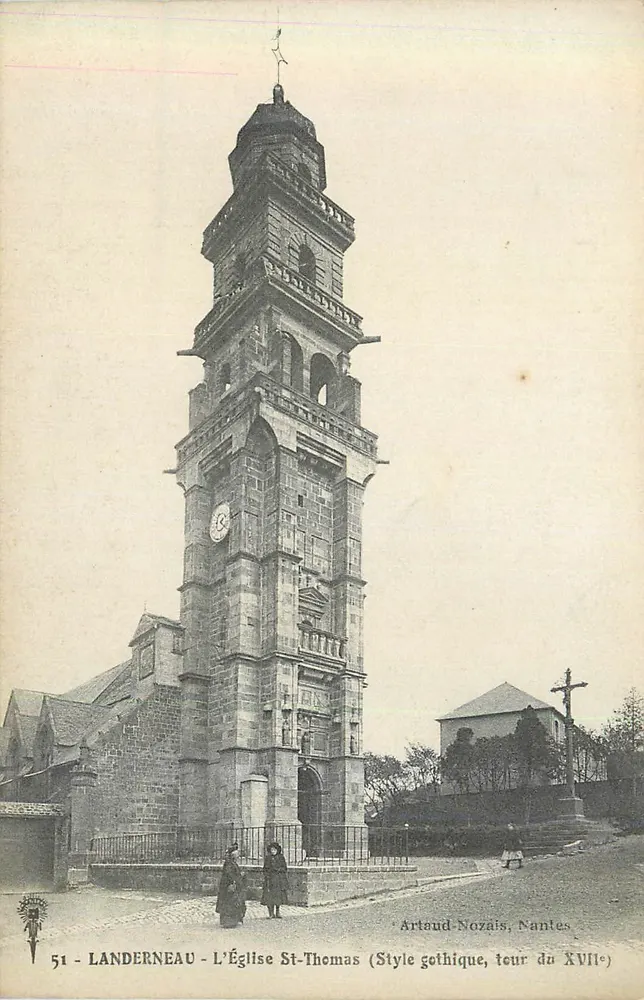 Landerneau - Kirche St. Thomas (gotischer Stil, Turm aus dem 17. Jahrhundert) — Artaud-Nozais, Nantes, n°51 - Vorderseite