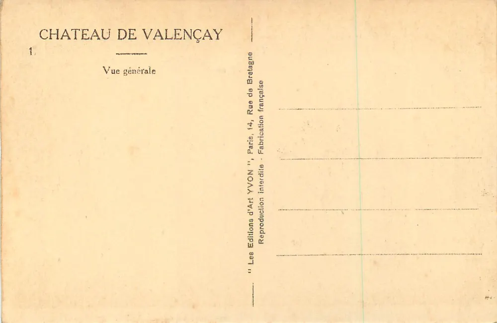 Castelo de Valençay — Vista geral — Les Éditions d'Art YVON, Paris - Verso