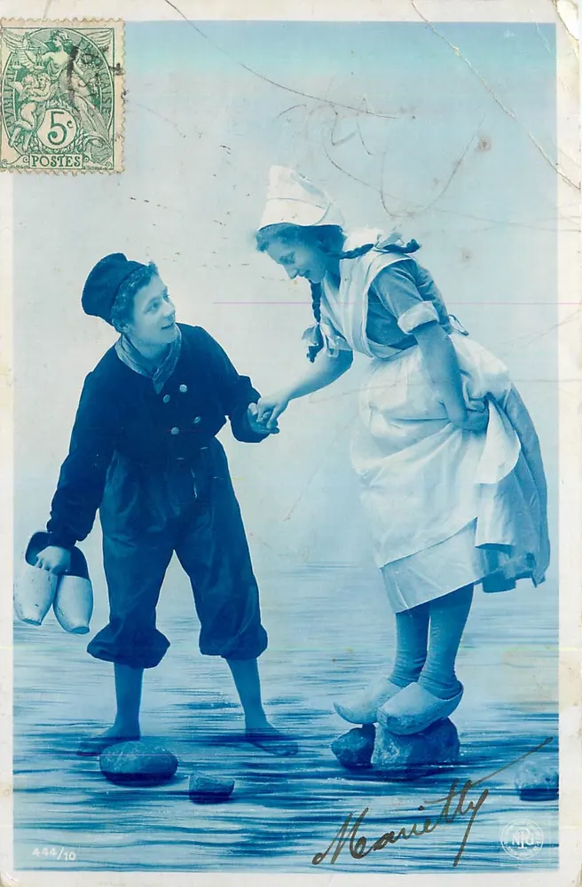 Jeunes paysans néerlandais — scène de rivière — éditeur Henriettly, n° 448/10 - Frente
