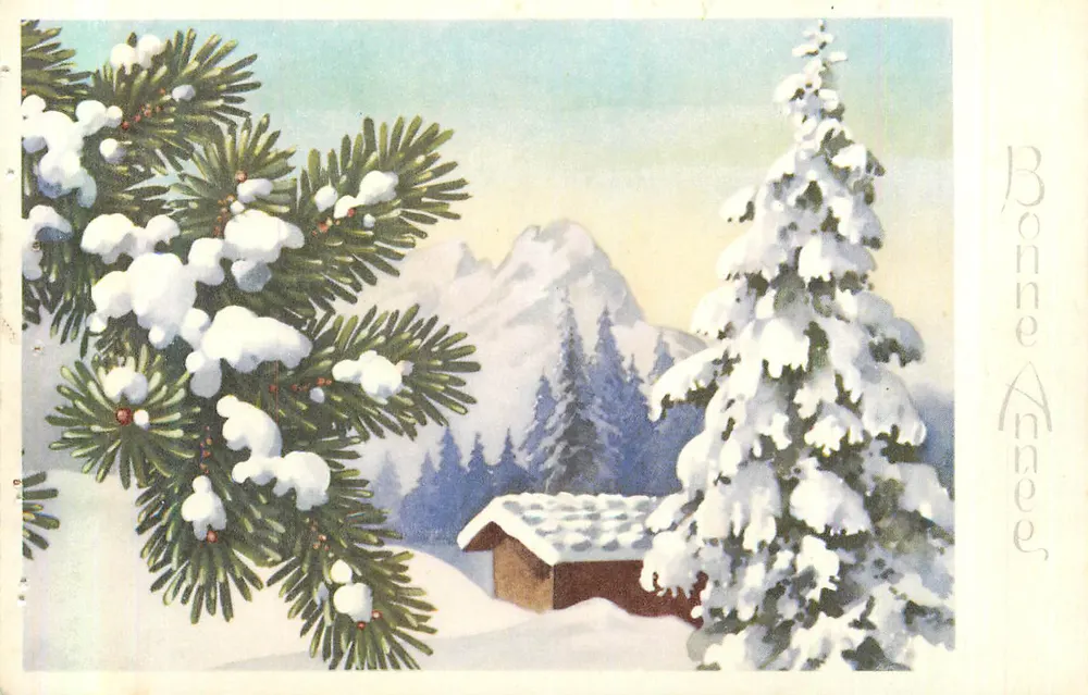 Cena invernal em montanha — Boa Ano — Impresso na França, n° 2920 - Frente