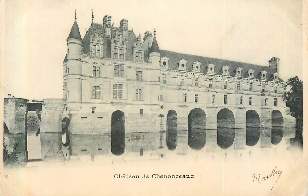 Castelo de Chenonceaux — vista do castelo sobre a Loire — editor Marthy, n°2 - Frente