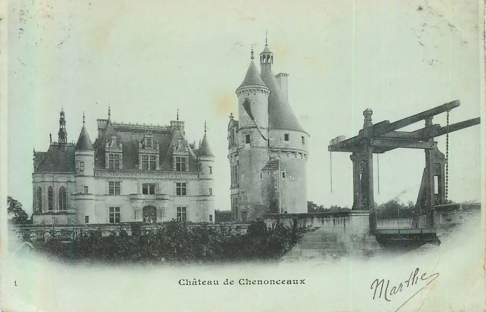 Castelo de Chenonceaux — vista do castelo e da passarela — editor Marthe, n°1 - Frente