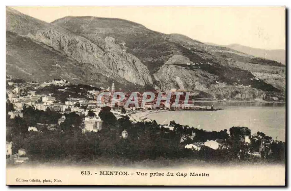 Menton - Vue prise du Cap Martin — Édition Giletta, phot., Nice, n° 613 - Recto