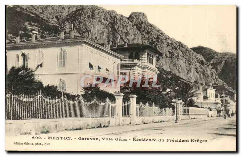 Menton - Garavan, Villa Géna - Résidence du Président Krüger - Édition Gileita, phot., Nice - Recto