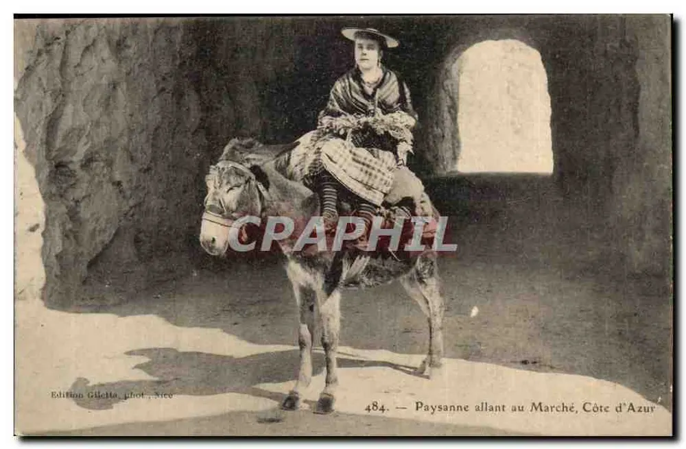 Paysanne allant au Marché, Côte d'Azur — Édition Gilletta, phot. Nice, n° 484 - Recto