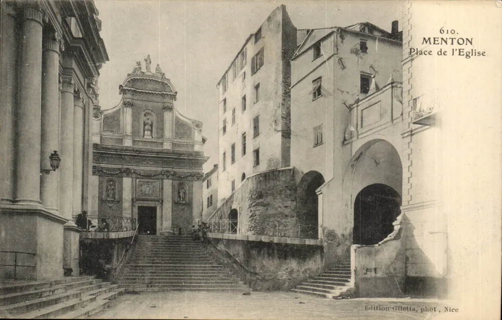 Menton — Praça da Igreja — Edição Gilletta, fot. Nice, n° 610 - Frente