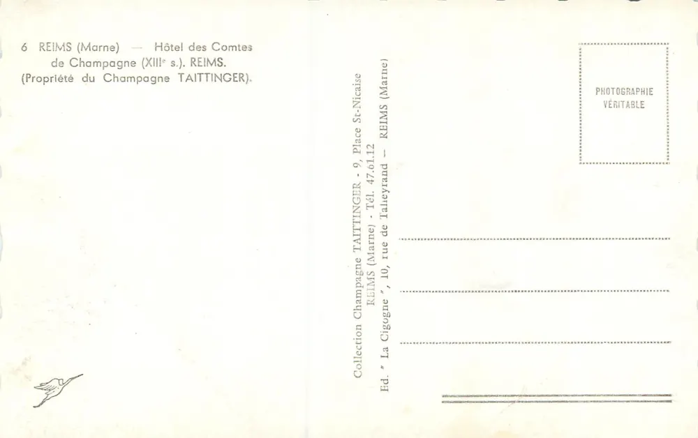 Hôtel des Comtes de Champagne — Reims — Collection Champagne TAITTINGER - Rückseite