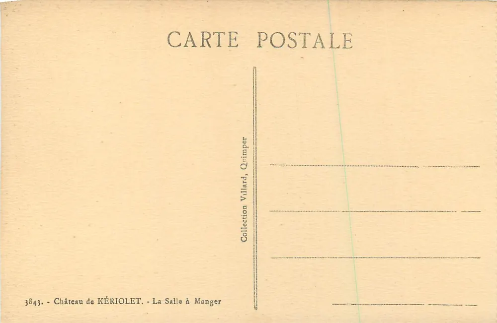 Castelo de KÉRIOLET — A Sala de Jantar — Coleção Villard, Quimper - Verso