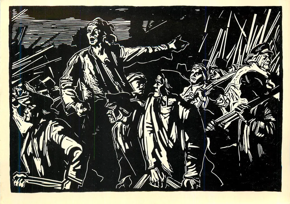 Aufstand in Mahtra — É. Okas (geboren 1915) — Aurora Art Publishers, Leningrad - Vorderseite