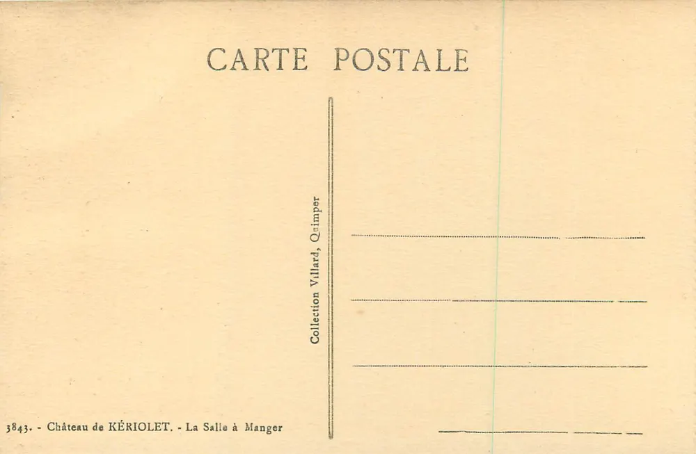 Castillo de KÉRIOLET — La Sala de Comedor — Collection Villard, Quimper - Reverso