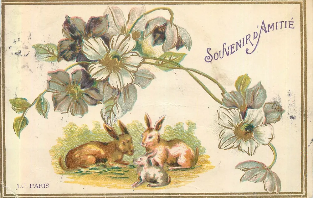 Rabbits and Flowers — Souvenir d'Amitié — J.C. PARIS - Frente