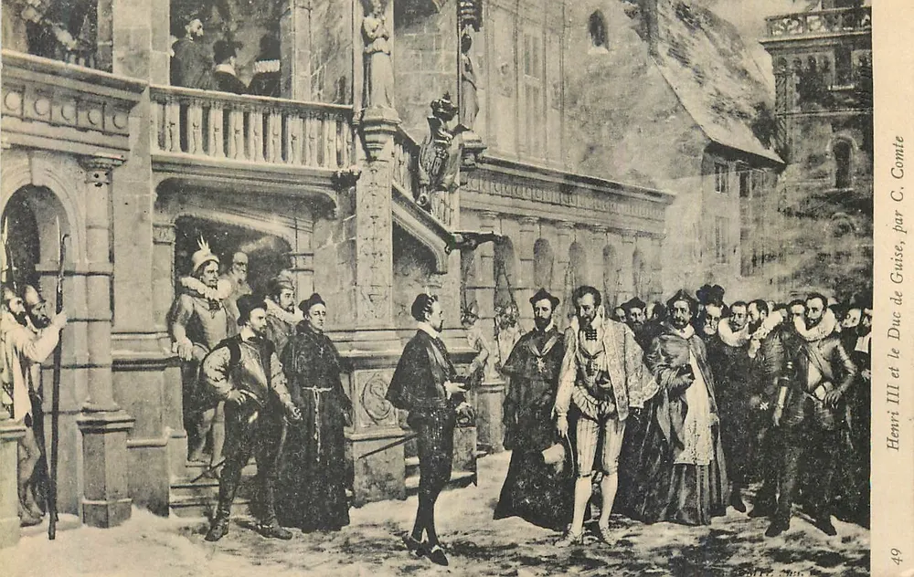 Enrique III y el Duque de Guisa — escena histórica — de C. Comite, n°49 - Anverso