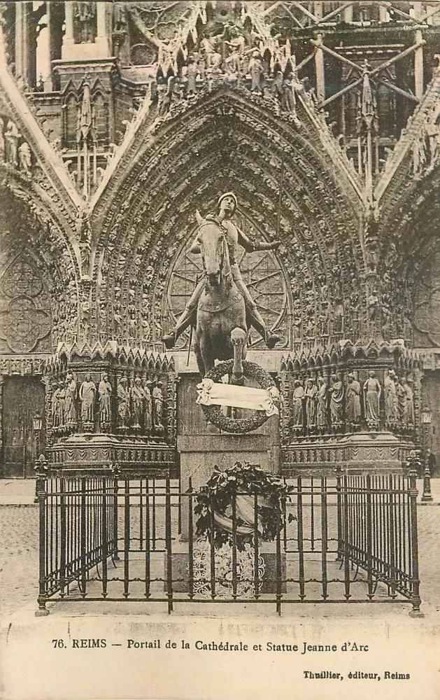 Reims — Portal der Kathedrale und Statue Jeanne d'Arc — Verleger Thudillier, Reims - Vorderseite