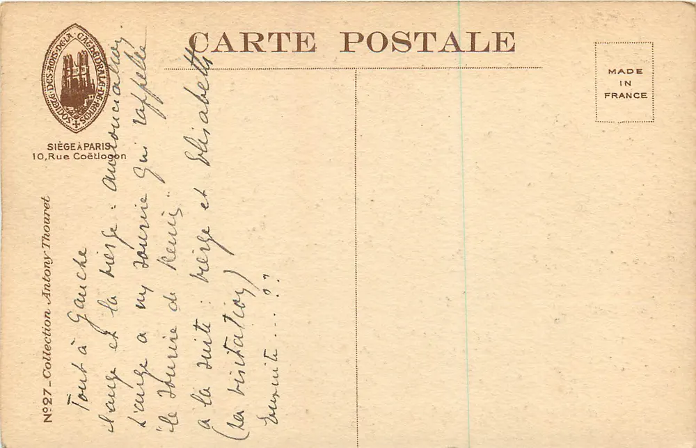 Reims — Épieron droit de la façade principale — Éditeur Paris, n°27 - Verso