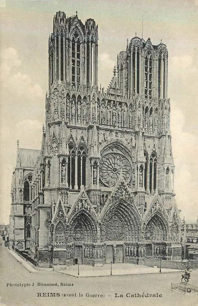Reims — La Cathédrale (avant la Guerre) — Phototypie J Bienaimé, Reims - Recto