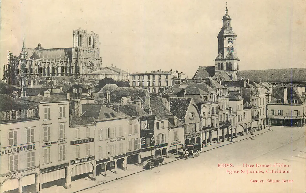Reims — Place Drouet-d'Erlon, Église Saint-Jacques, Cathédrale - Recto