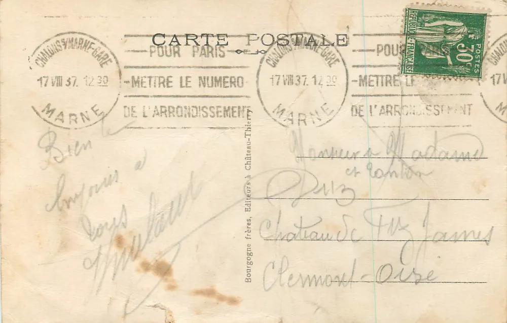 Chalons-sur-Marne — L'Hôtel de Ville — Edit. J. B. n°135 - Verso