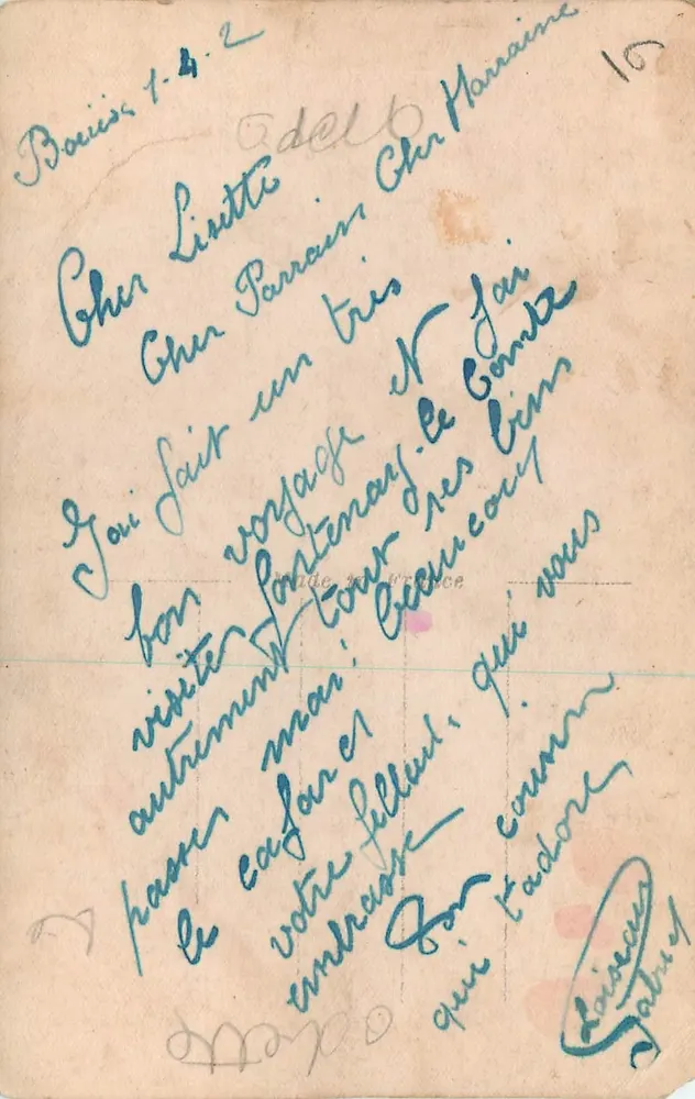 Couple amoureux — scène de rivage — éditeur S. SOL n° 3780 - Verso