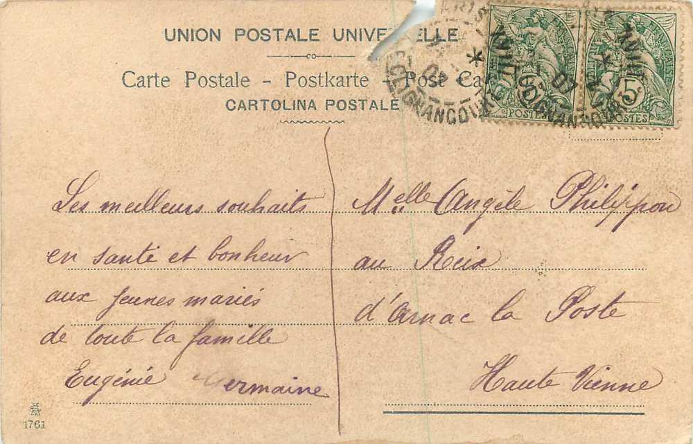 Arranjo de narcisos e cornouillas — editor não visível — datada 24 de fevereiro de 1902 - Verso