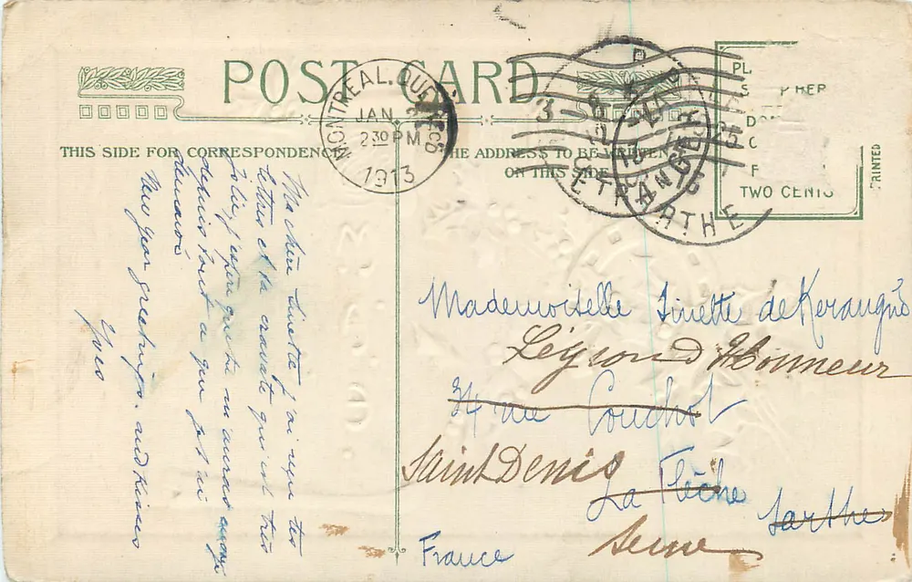 ए ग्लैड न्यू ईयर — डिज़ाइन कॉपीराइट जॉन विंसन, 1912 — हर्ब और एक हॉर्स शू के डिज़ाइन - पीछे