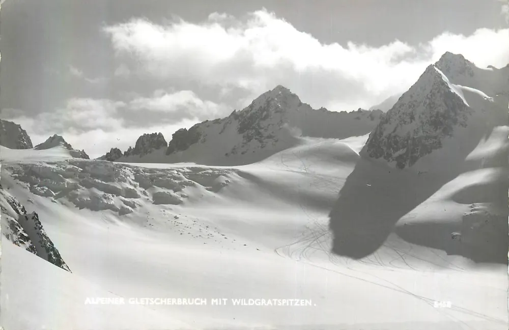 Gletscherbruch Alpeiner com as pontas do Wildgrat — Much Heiss' Nachf., Alpiner Kunstverlag, Innsbruck, n° 5458 - Frente