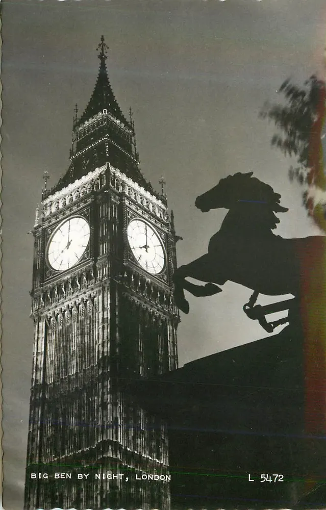 Big Ben à Noite, Londres — L 5472 — Cartão de Valentim - Frente