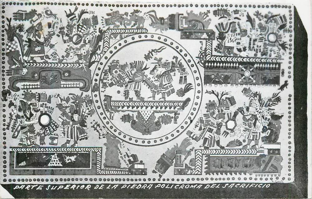 Parte superior de la piedra policromada del sacrificio — gravure — P. Sainz - Recto