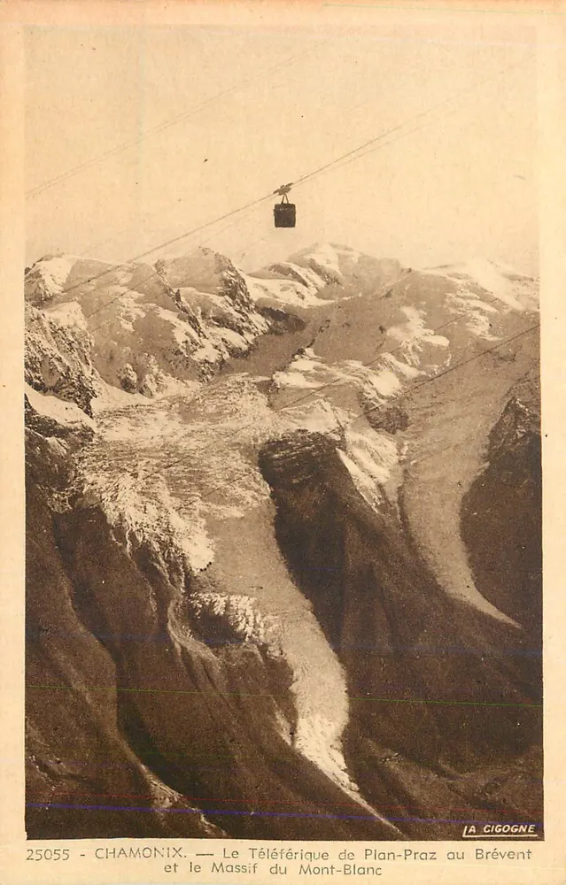 Chamonix — Der Seilbahnplan-Praz nach Brévent und das Massiv des Mont-Blanc — La Cigogne, n° 25055 - Vorderseite