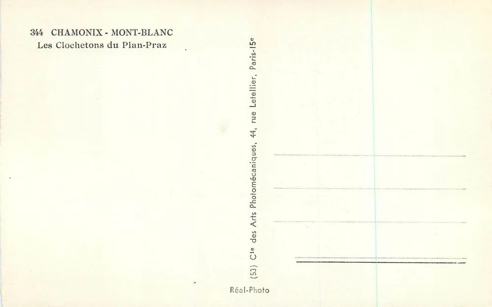 Os Clochetons do Plan-Praz — Chamonix-Mont-Blanc — Cité des Arts Photomécaniques, Paris - Verso