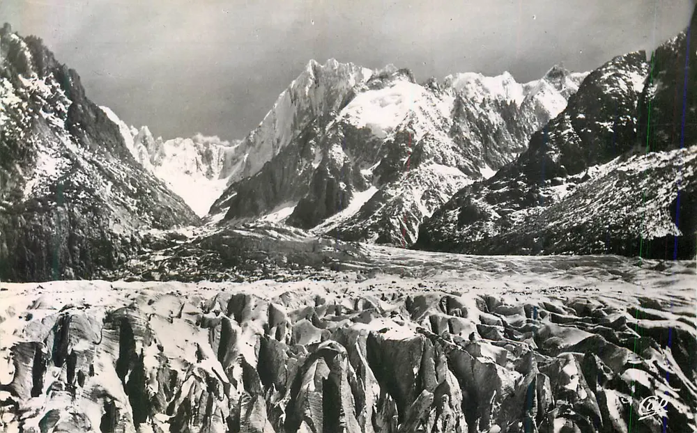 Die Séracs, die Jorasses und die Aiguille du Tacul — Chamonix - Mont-Blanc — Cie des Arts Photomécaniques, Paris-15e - Vorderseite