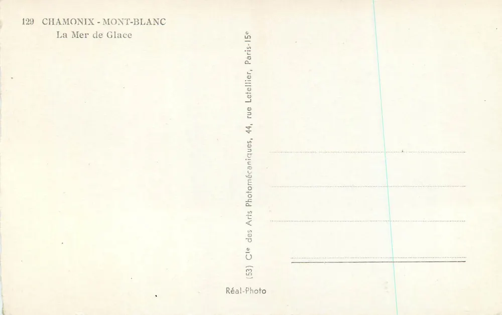 Chamonix-Mont-Blanc — A Lagoa de Gelo — Cie des Arts Photomécaniques, Paris - Verso