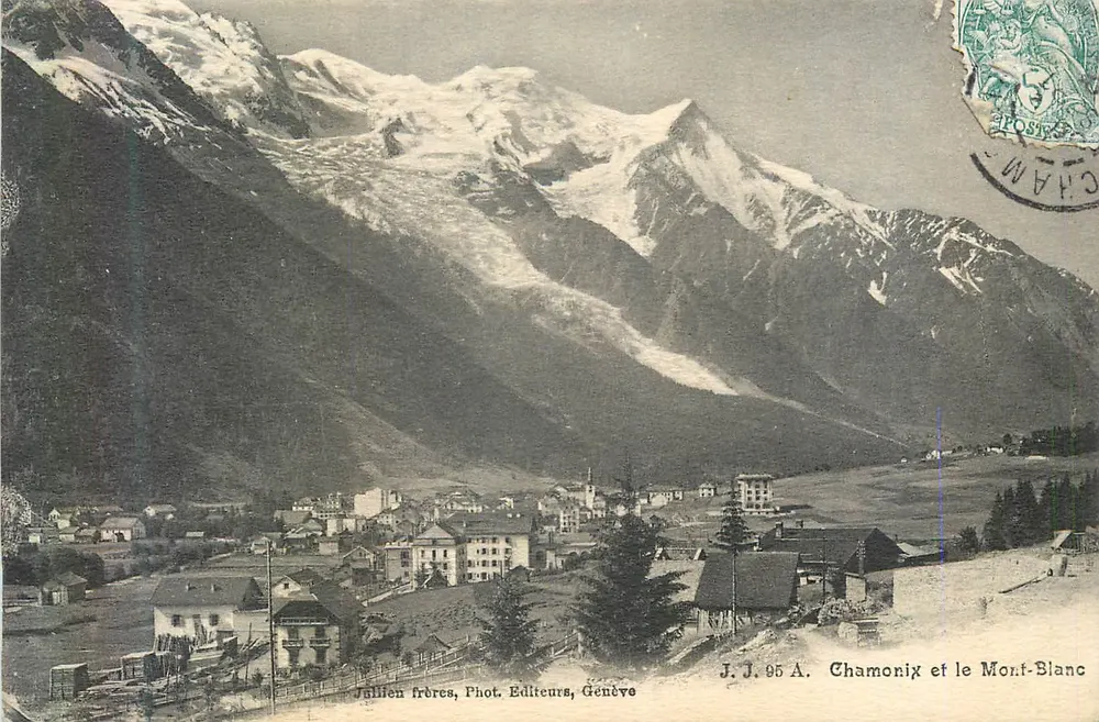 Chamonix e o Monte Branco — J.J. 95 A. — Jullien frères, Fot. Editores, Genebra - Frente