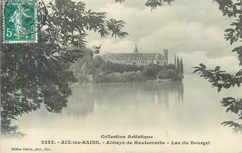 Aix-les-Bains — Abadia de Hautecombe — Lago do Bourget — Edição Giletta, Nice, n° 2232 - Frente