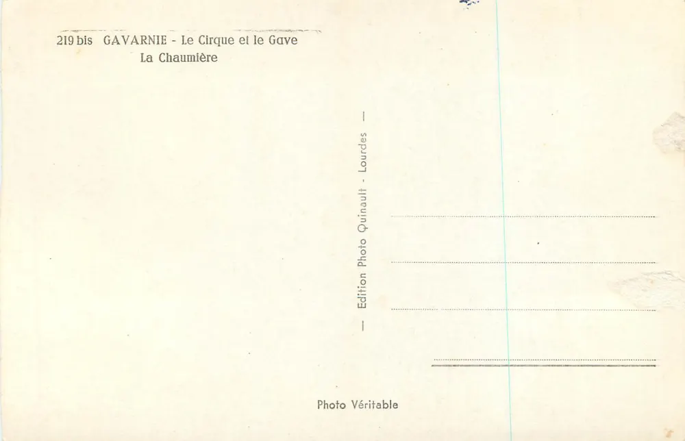 Gavarnie - O Circo e o Gave — A Cabana — Edição Quinault - Lourdes - Verso