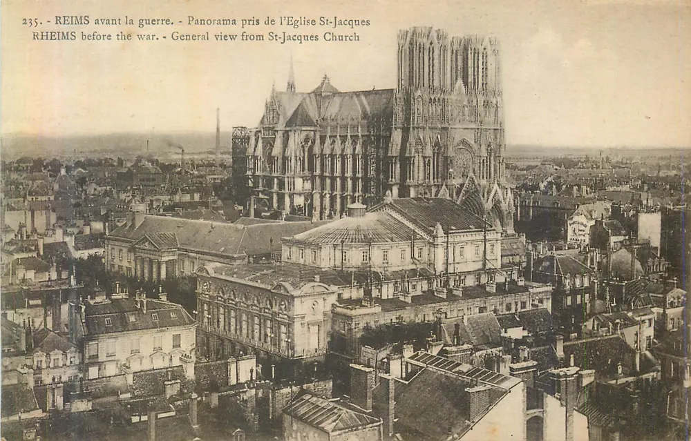 Reims avant la guerre — Panorama pris de l'Église St-Jacques — Photo Reims-Cathédrale n°235 - Recto