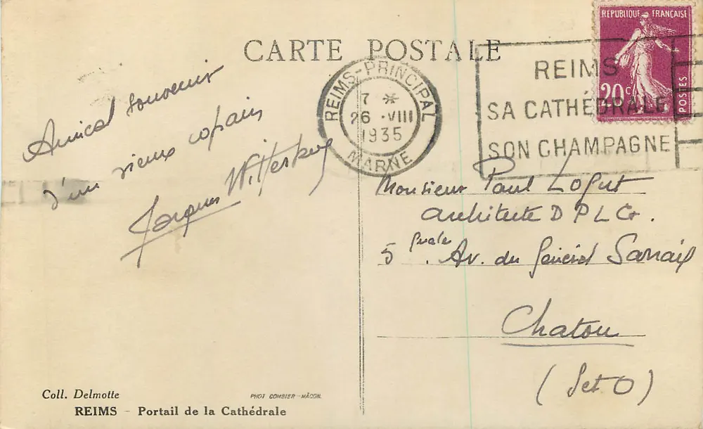 Reims — Portal da Catedral — Foto Combier-Madon - Verso