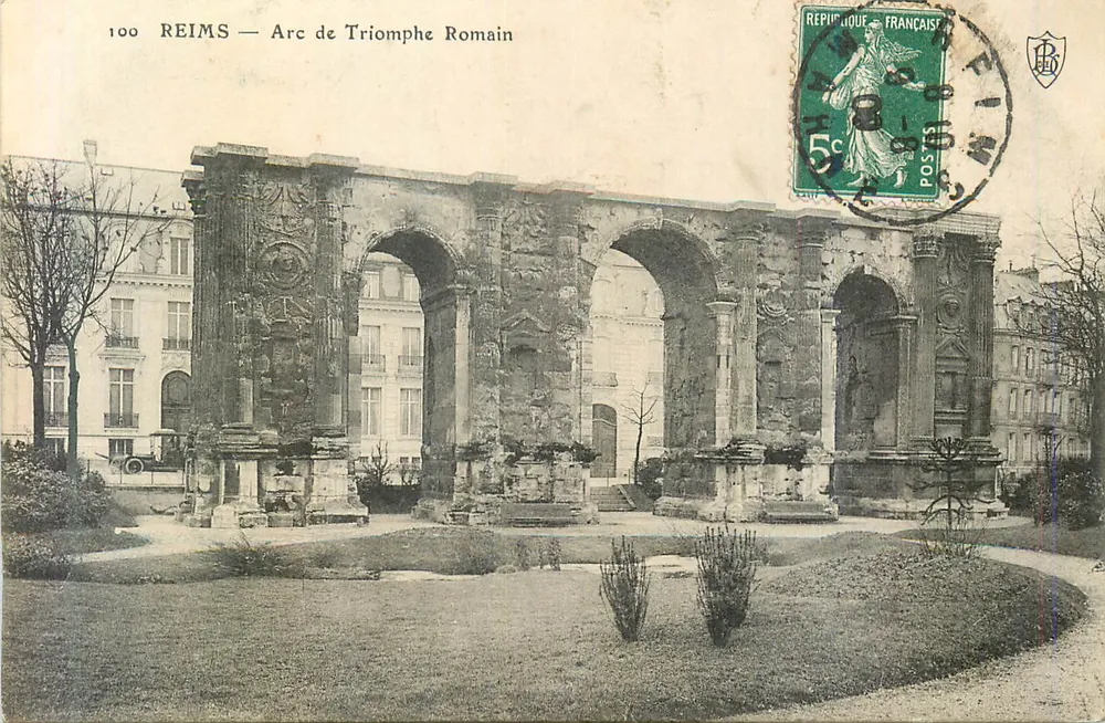 Reims — Arco do Triunfo Romano — editor desconhecido, n° 100 - Frente