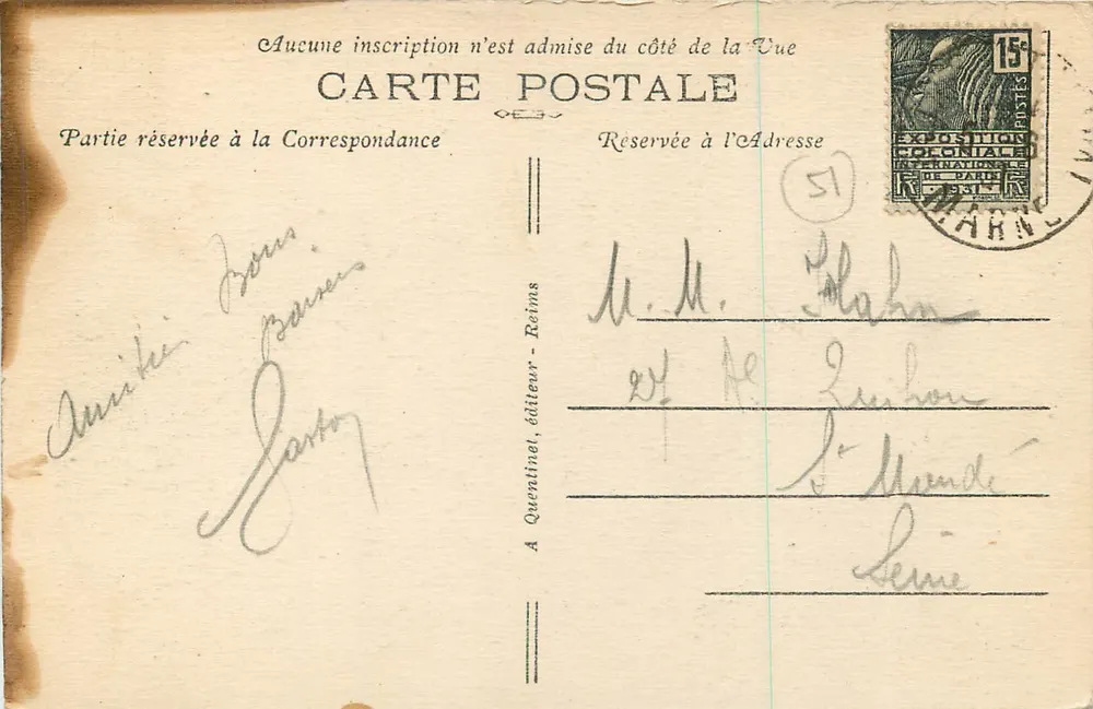 Reims — Praça Drouet-d'Erlon — Hotel Continental - Verso