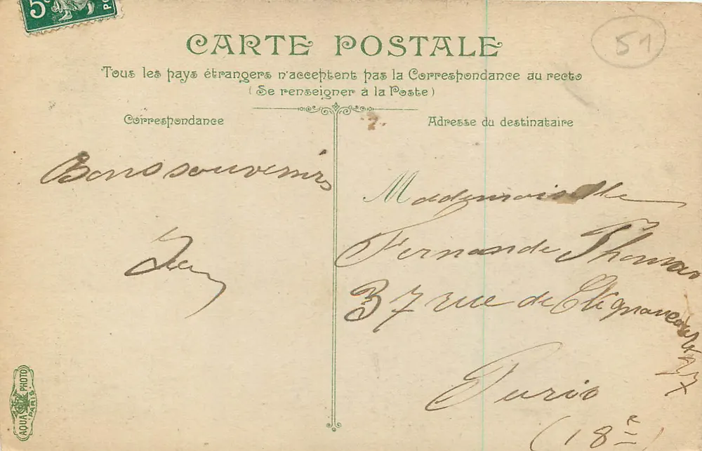 Reims, Praça do Parvis — estátua equestre — Editor L.V.475 - Verso