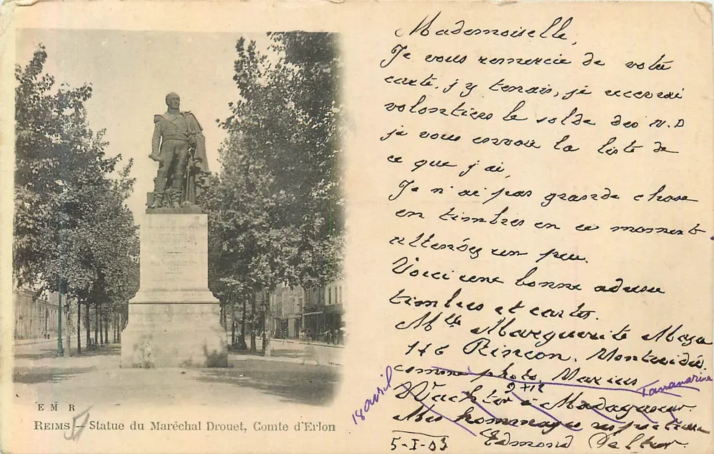 रेम्स — मारेशल ड्रूएट की प्रतिमा, काउंट डी एर्लोन — E.M.R. - आगे