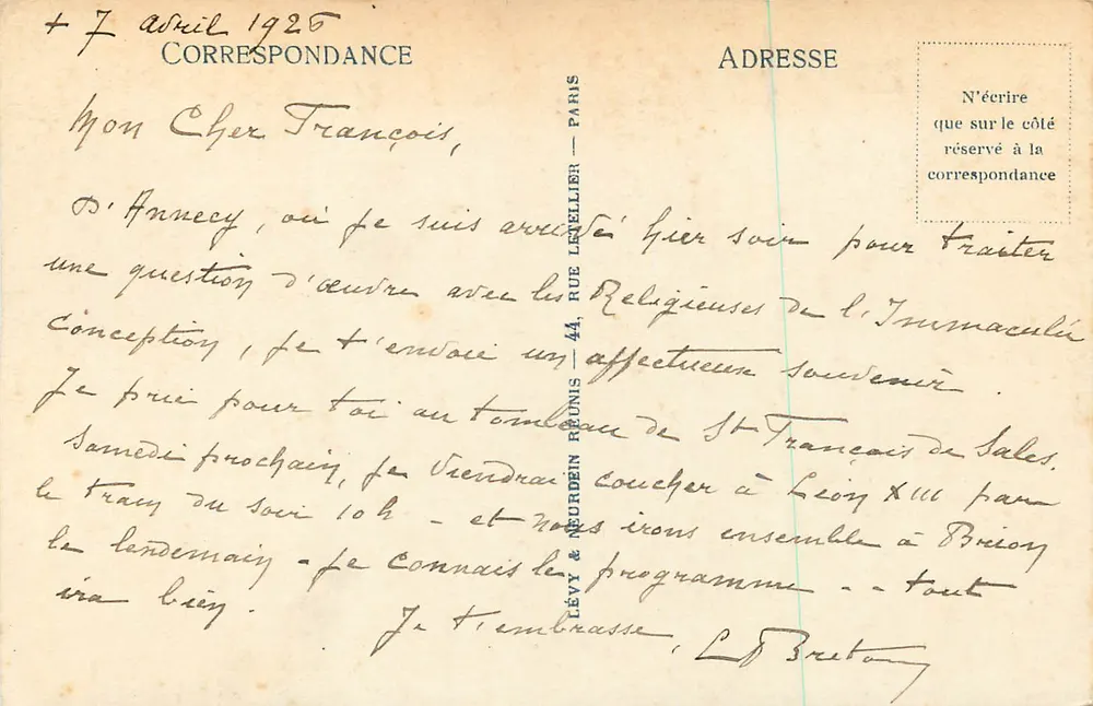 Panorama do Lago de Annecy — II — editor Lévy & Neurdein, Paris - Verso